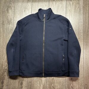 RLX Ralph Lauren Sweater Large Merino Wool Full Zip Moto Shoulders Blue